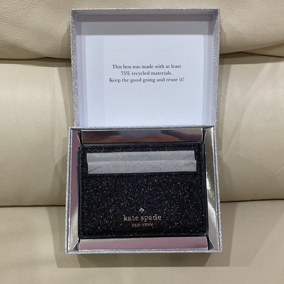 NWT Kate Spade Black Sparkle Glitter Tinsel Boxed Small Card Holder Wallet - Picture 6 of 15